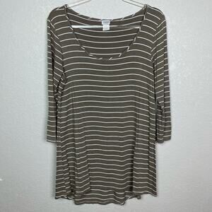 CHARMING CHARIE Taupe & White Striped Scoopneck Top Size L